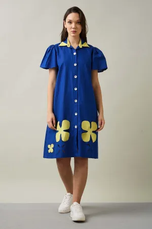 Royal Blue Patchwork Shirt Dress