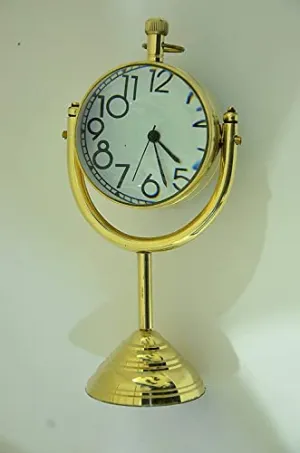 Royal Collection| Handmade Brass Clock Desk & Table Clock with Globe Style &Royal Nautical Numeric Dial Clock for Study Table, Office, Bedroom, Living Room, Home Decor, Wedding Gift