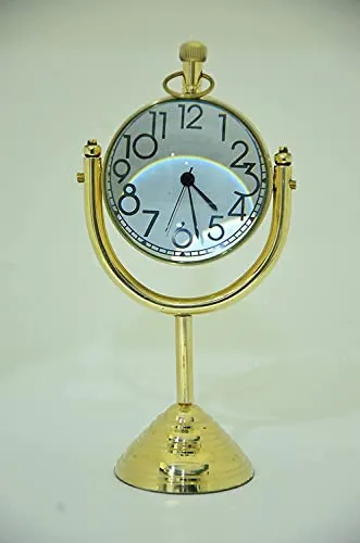 Royal Collection| Handmade Brass Clock Desk & Table Clock with Globe Style &Royal Nautical Numeric Dial Clock for Study Table, Office, Bedroom, Living Room, Home Decor, Wedding Gift