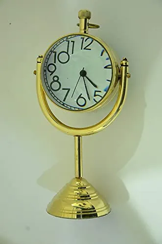 Royal Collection| Handmade Brass Clock Desk & Table Clock with Globe Style &Royal Nautical Numeric Dial Clock for Study Table, Office, Bedroom, Living Room, Home Decor, Wedding Gift