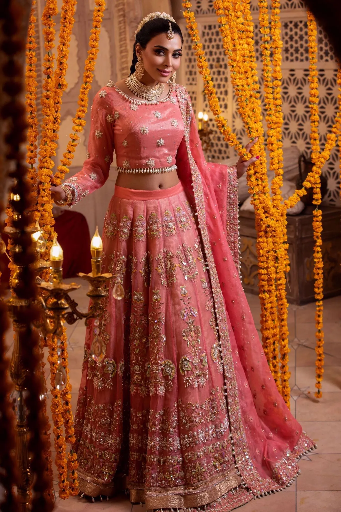 Royal Pakistani Bridal Pink Lehenga Choli Dress #BS839