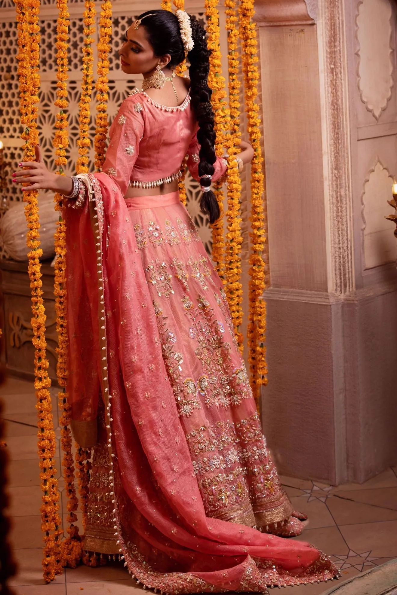 Royal Pakistani Bridal Pink Lehenga Choli Dress #BS839