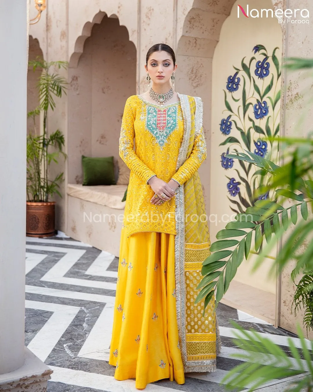 Royal Pakistani Yellow Dress for Mehndi Function #BS205