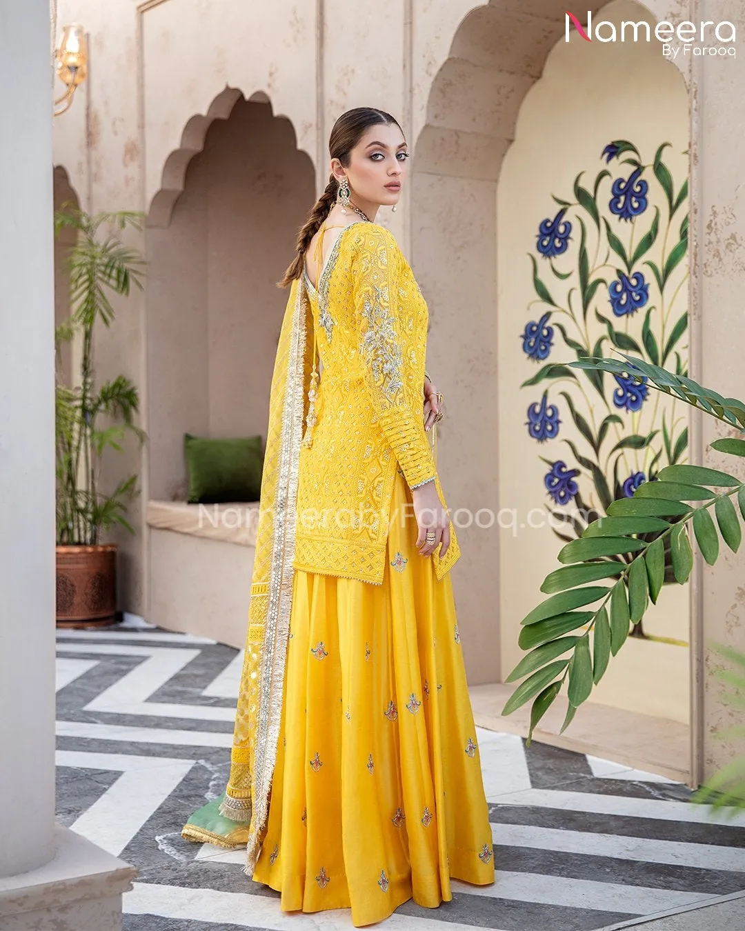 Royal Pakistani Yellow Dress for Mehndi Function #BS205