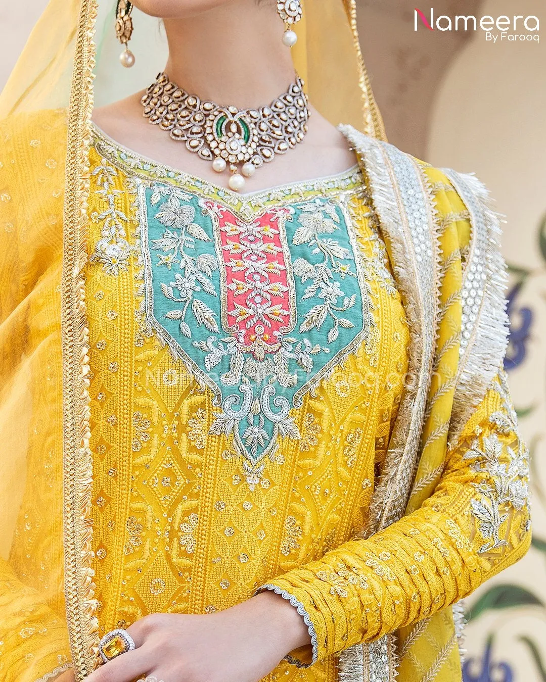 Royal Pakistani Yellow Dress for Mehndi Function #BS205
