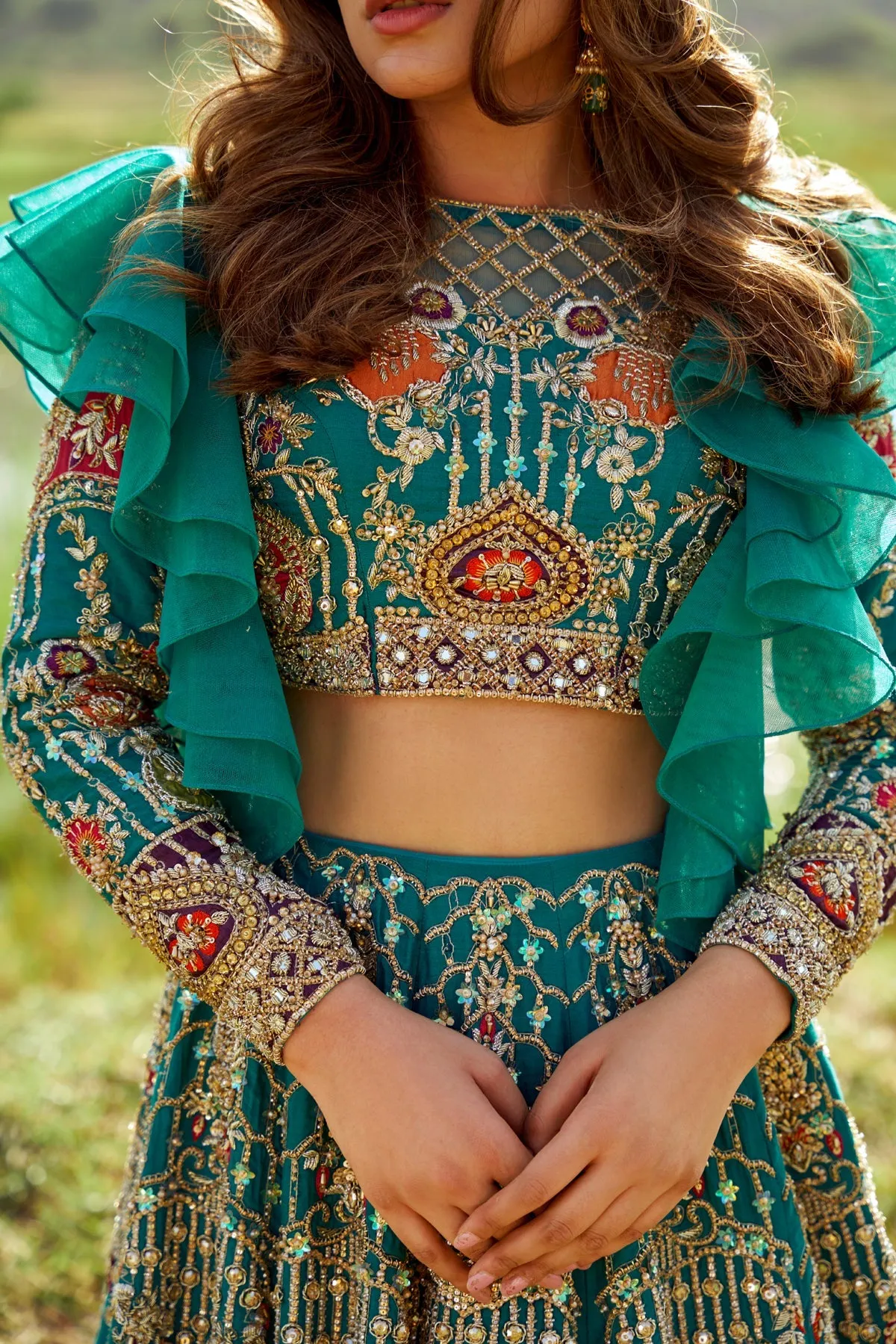 Royal Sea Green Lehenga Choli with Pink Dupatta Dress