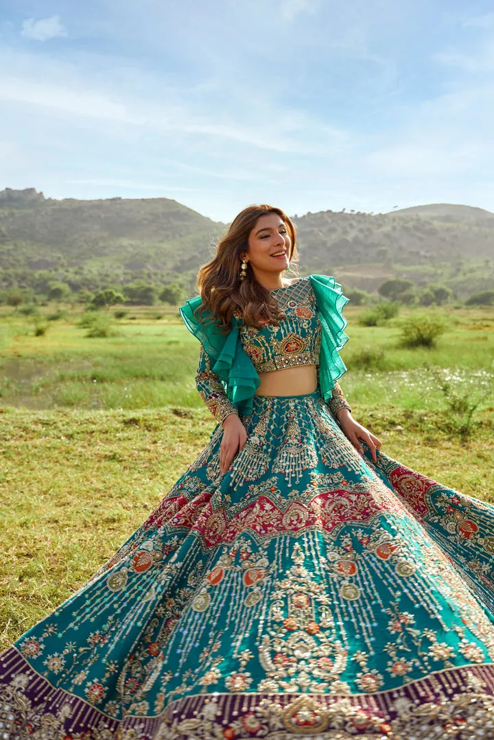 Royal Sea Green Lehenga Choli with Pink Dupatta Dress