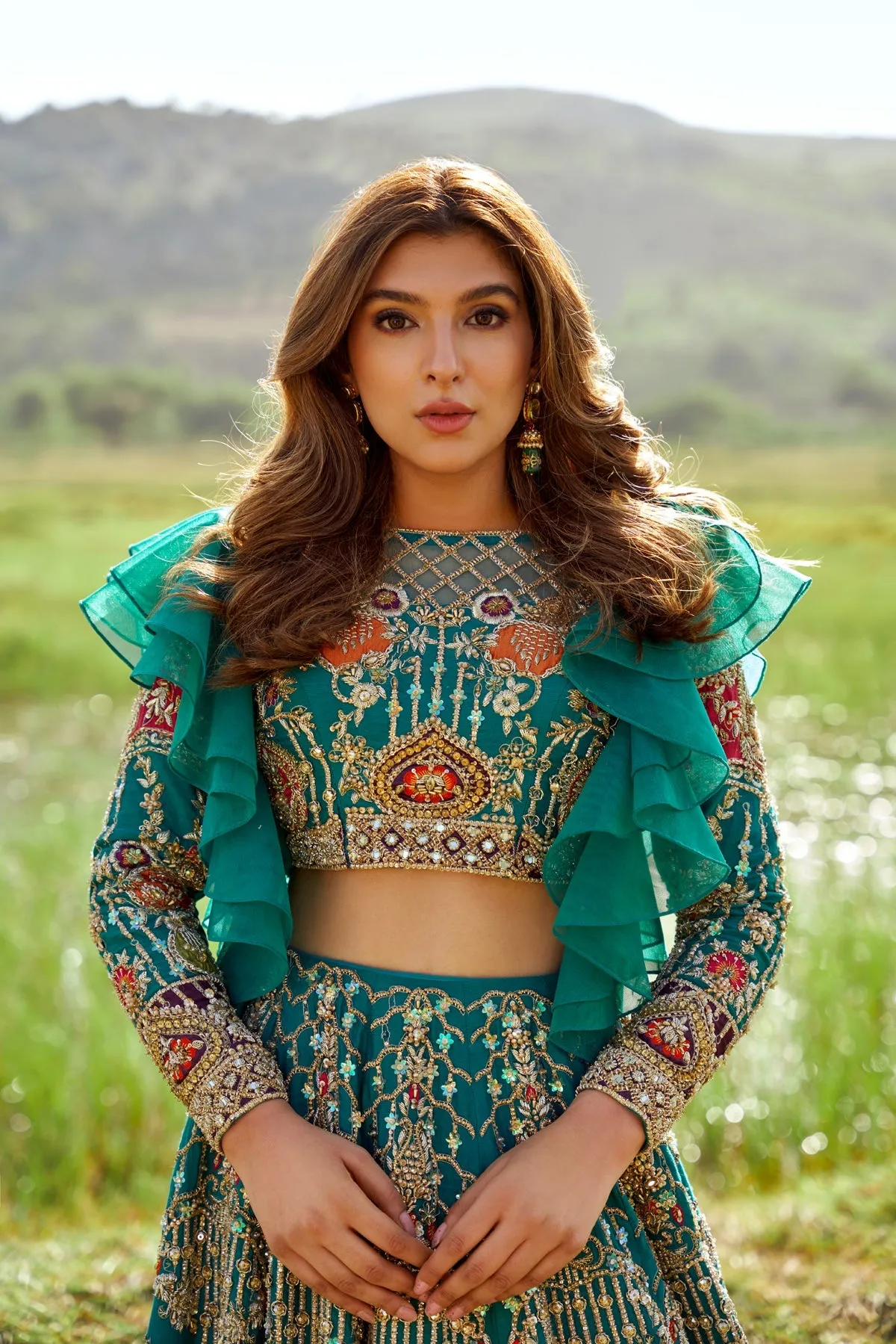 Royal Sea Green Lehenga Choli with Pink Dupatta Dress