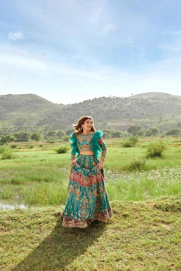 Royal Sea Green Lehenga Choli with Pink Dupatta Dress