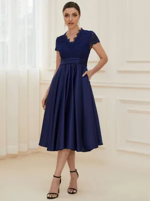 Roycebridal June tea length mother of the bride/groom dress in Navy Express NZ wide