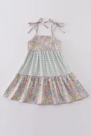 Sage Pastel Floral Harmony Mom&me Gingham Dress