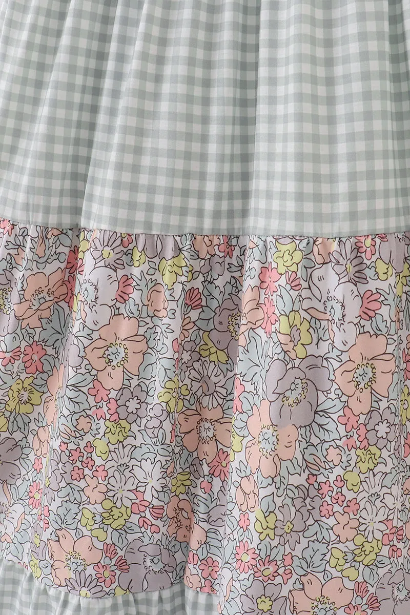 Sage Pastel Floral Harmony Mom&me Gingham Dress