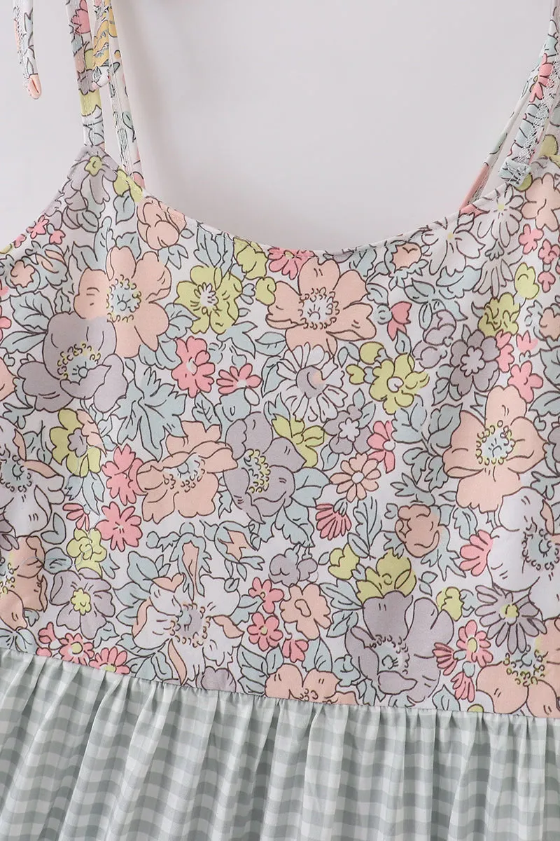 Sage Pastel Floral Harmony Mom&me Gingham Dress