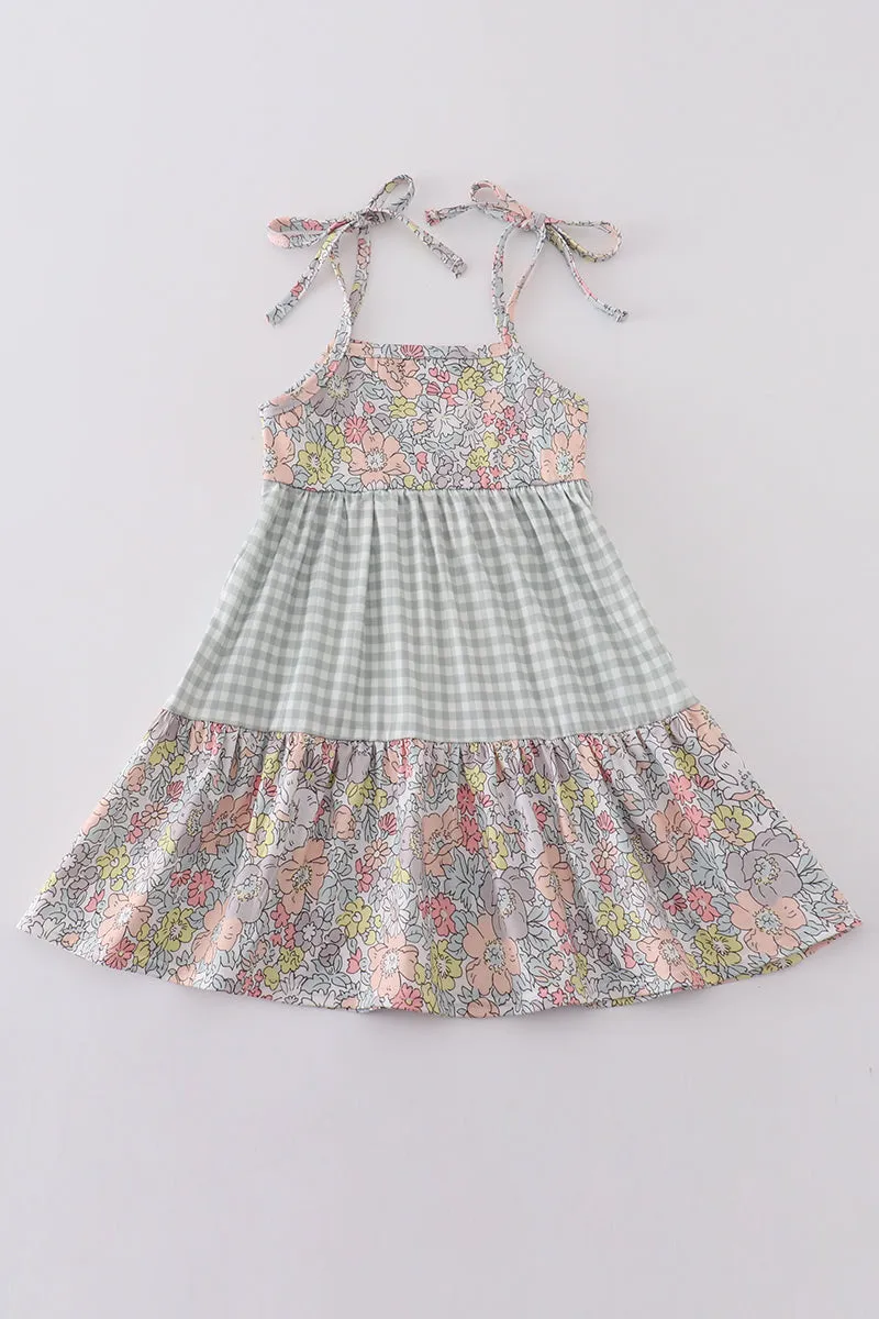 Sage Pastel Floral Harmony Mom&me Gingham Dress