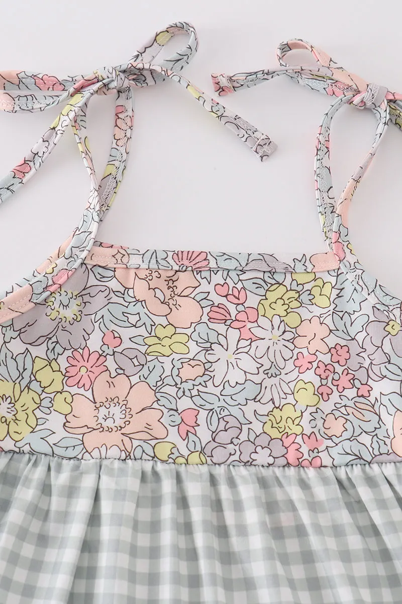 Sage Pastel Floral Harmony Mom&me Gingham Dress