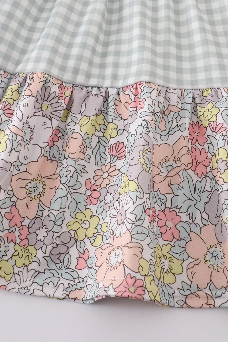 Sage Pastel Floral Harmony Mom&me Gingham Dress