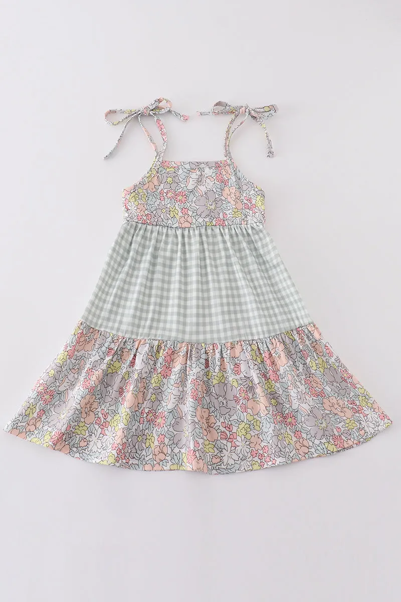 Sage Pastel Floral Harmony Mom&me Gingham Dress