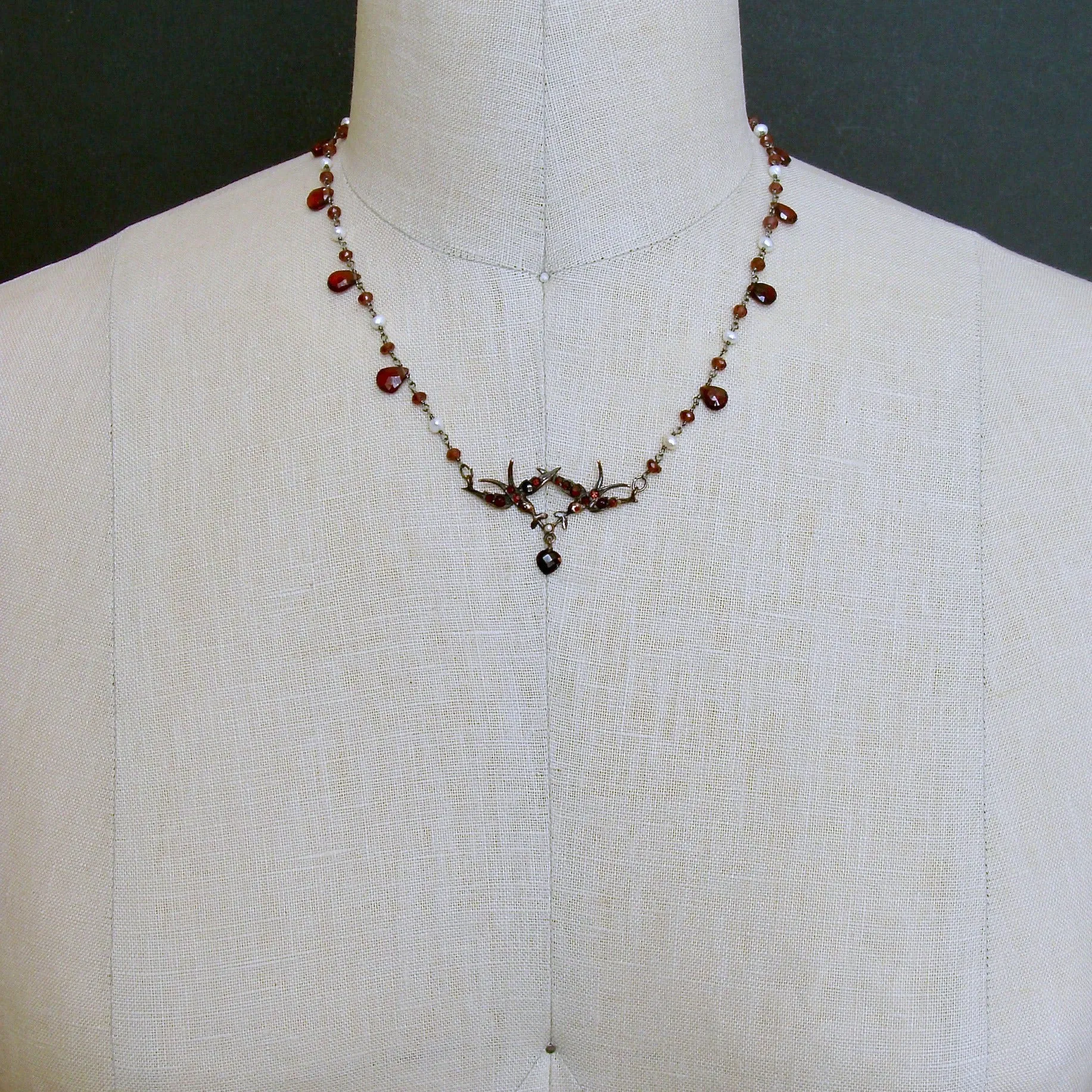 Saint Esprit Victorian Style Garnet Doves Necklace - Ava Necklace