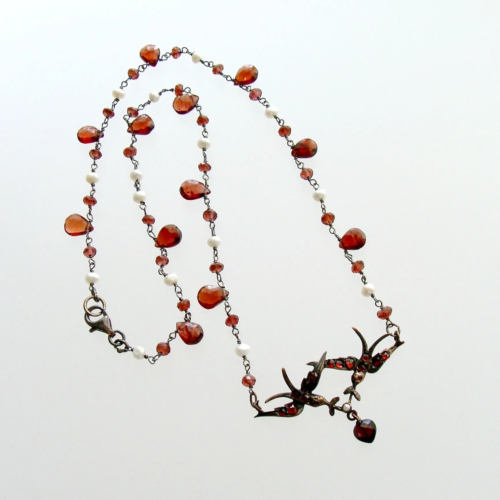 Saint Esprit Victorian Style Garnet Doves Necklace - Ava Necklace