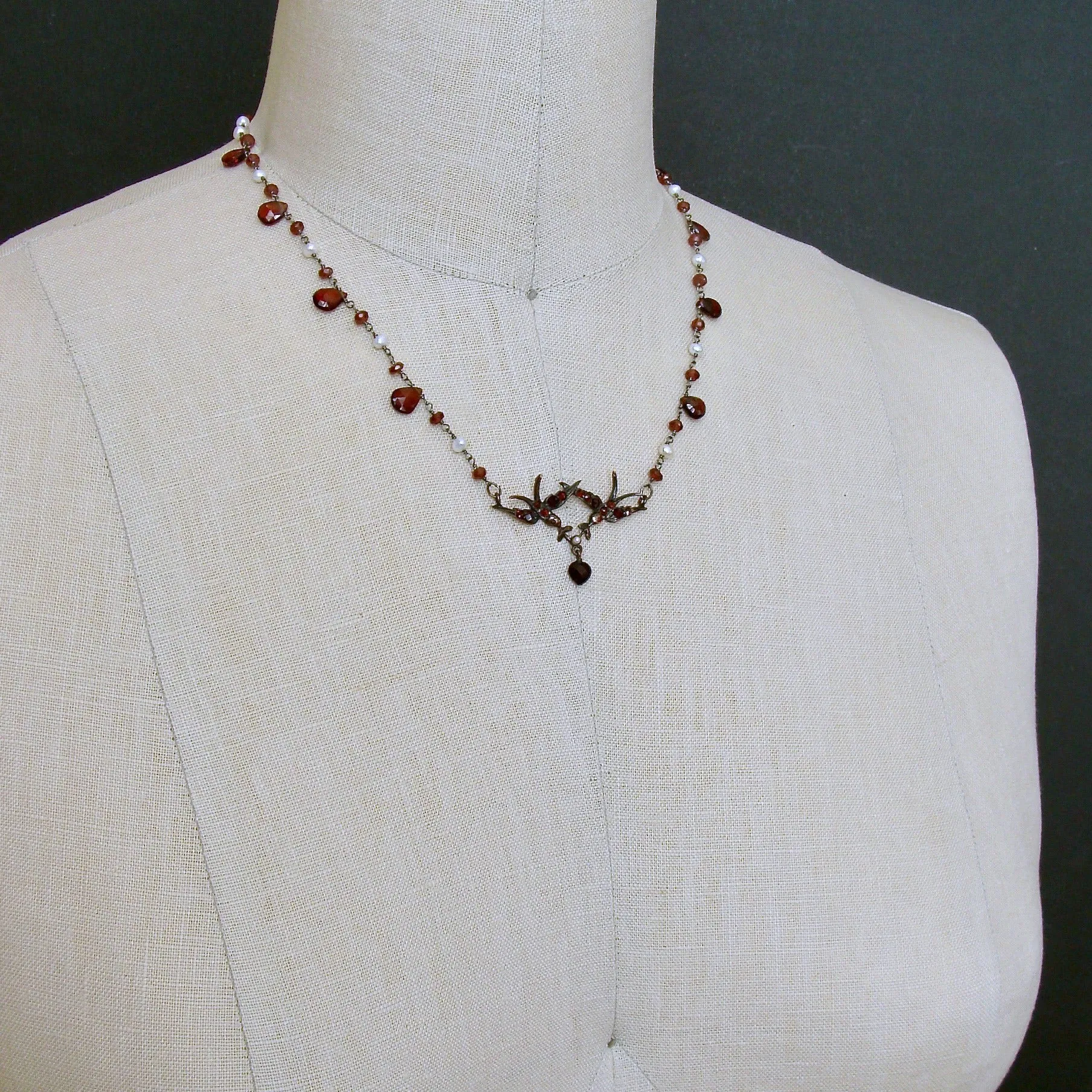 Saint Esprit Victorian Style Garnet Doves Necklace - Ava Necklace