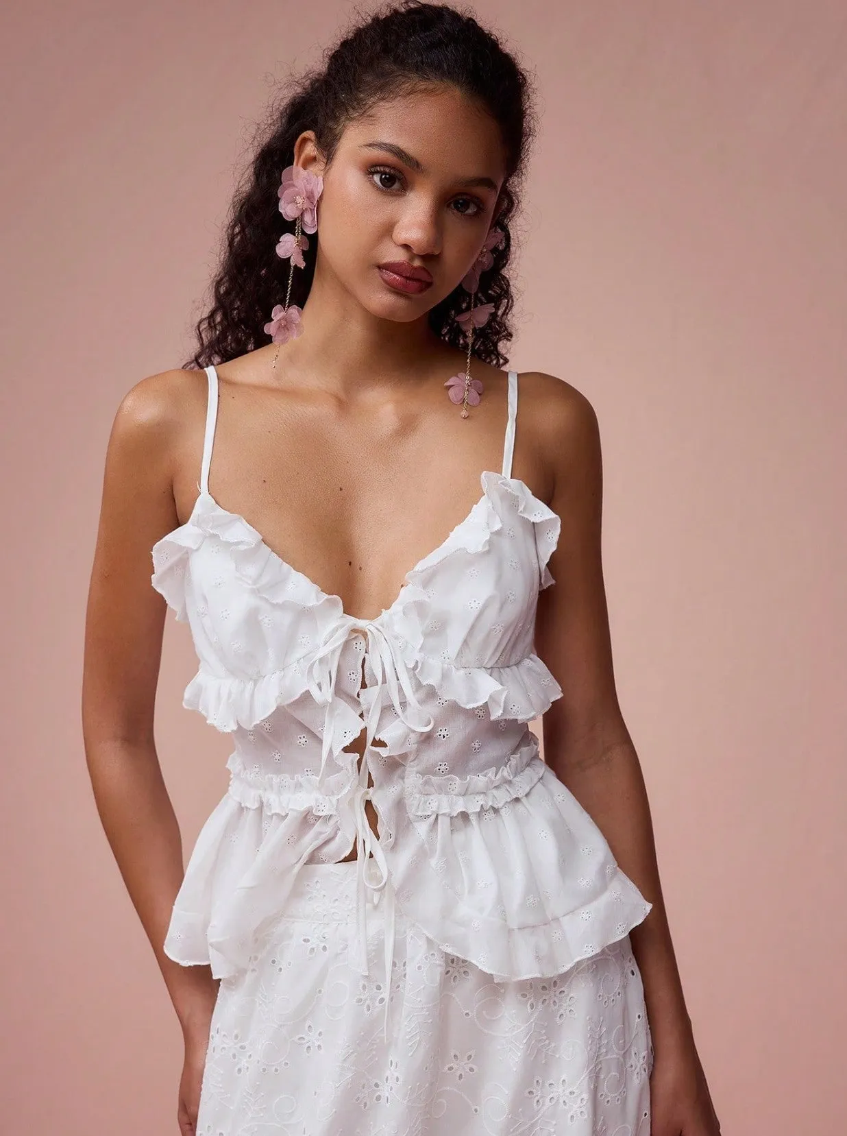 Sarah Ruffle Eyelet Tank Top