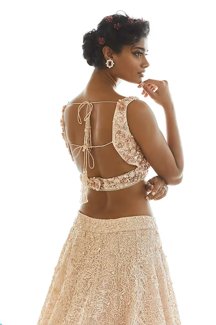 Seema Gujral Rose Gold Embroidered Lehenga Set