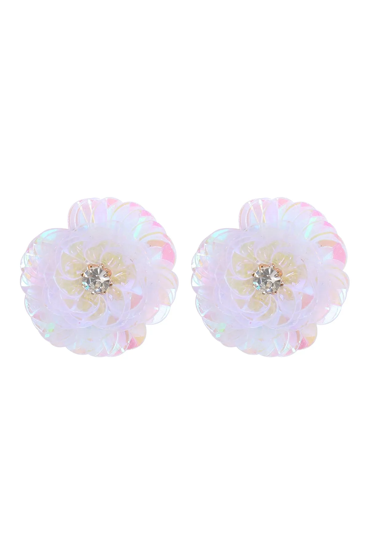 SEQUIN FLOWER RHINESTONE POST EARRINGS