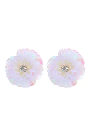 SEQUIN FLOWER RHINESTONE POST EARRINGS