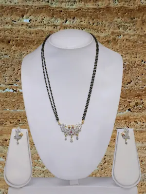Short Mangalsutra Designs Gold Plated Latest American Diamond Peacock Pendant 19 Inches Mangalsutra & Earrings