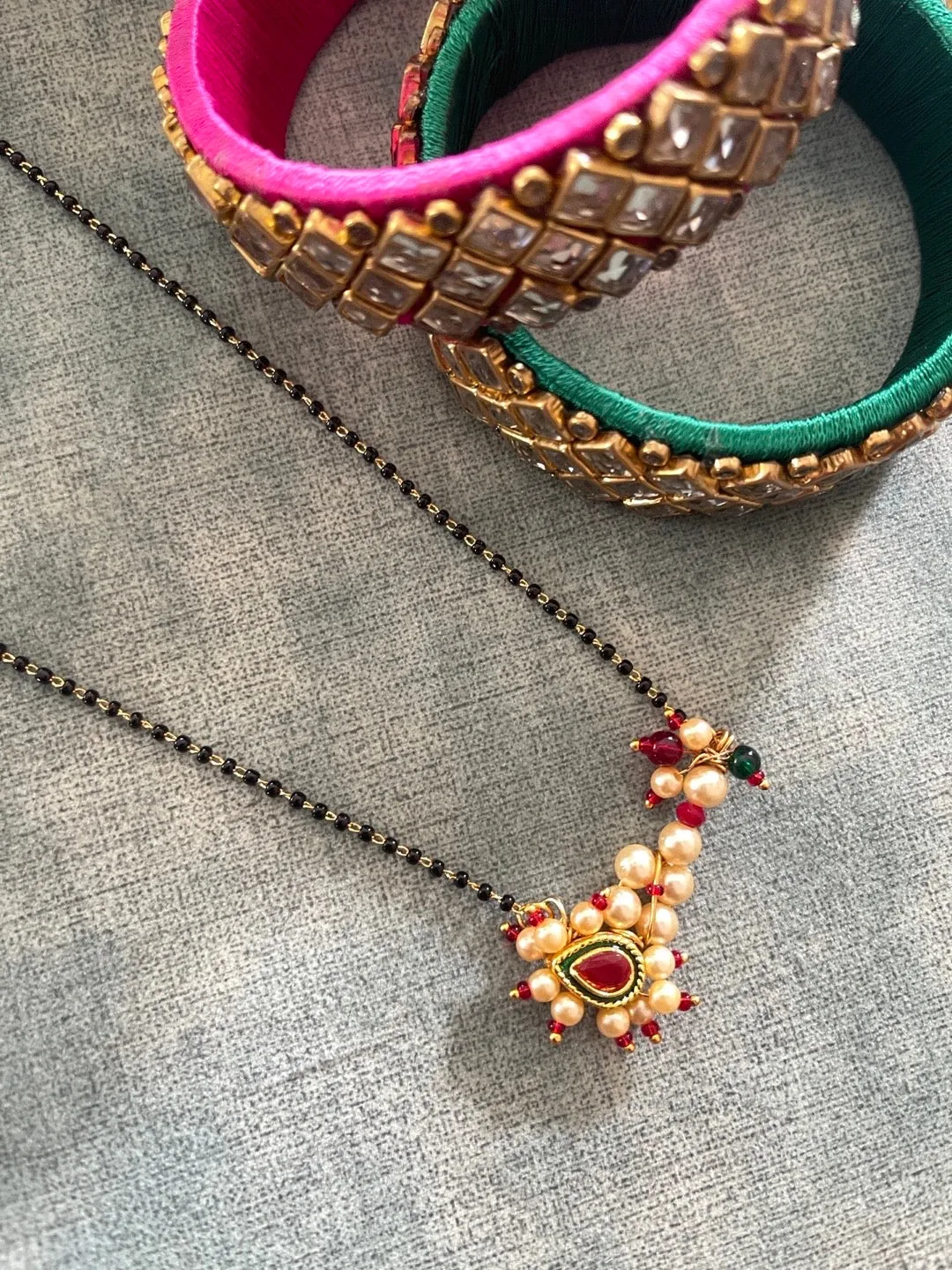 Short Mangalsutra Designs Gold Plated Latest Nath Pendant Mangalsutra