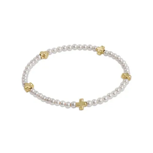 Signature Cross Gold 3mm Pearl Bracelet