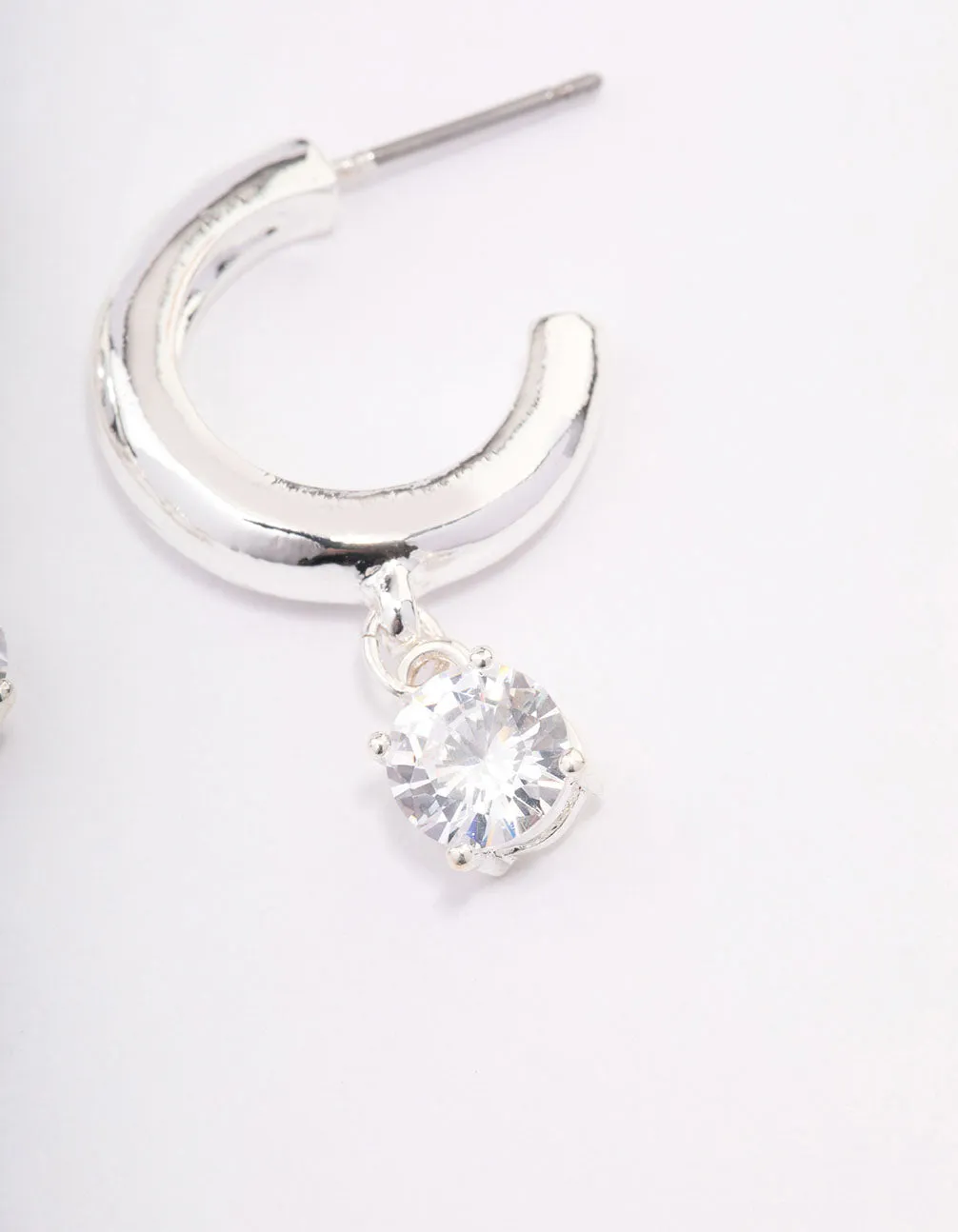 Silver Plated Brass  Cubic Zirconia Hoop Earrings