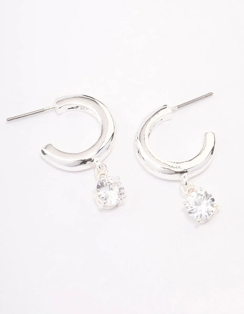 Silver Plated Brass  Cubic Zirconia Hoop Earrings
