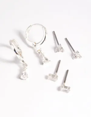 Silver Plated Crystal Pear Huggie Earrings 6-Pack