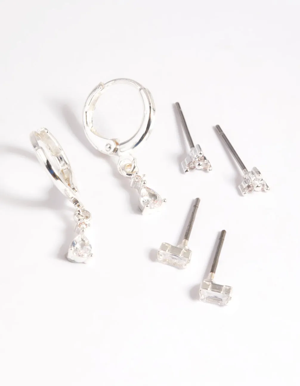 Silver Plated Crystal Pear Huggie Earrings 6-Pack