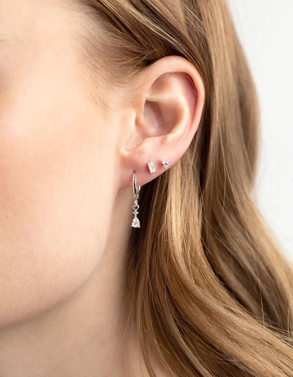 Silver Plated Crystal Pear Huggie Earrings 6-Pack