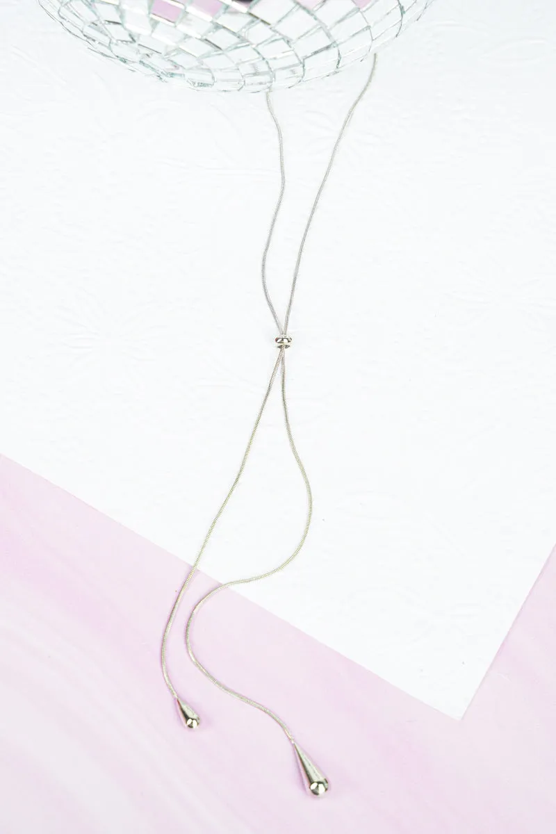 Silvertone Teardrop Slider Necklace