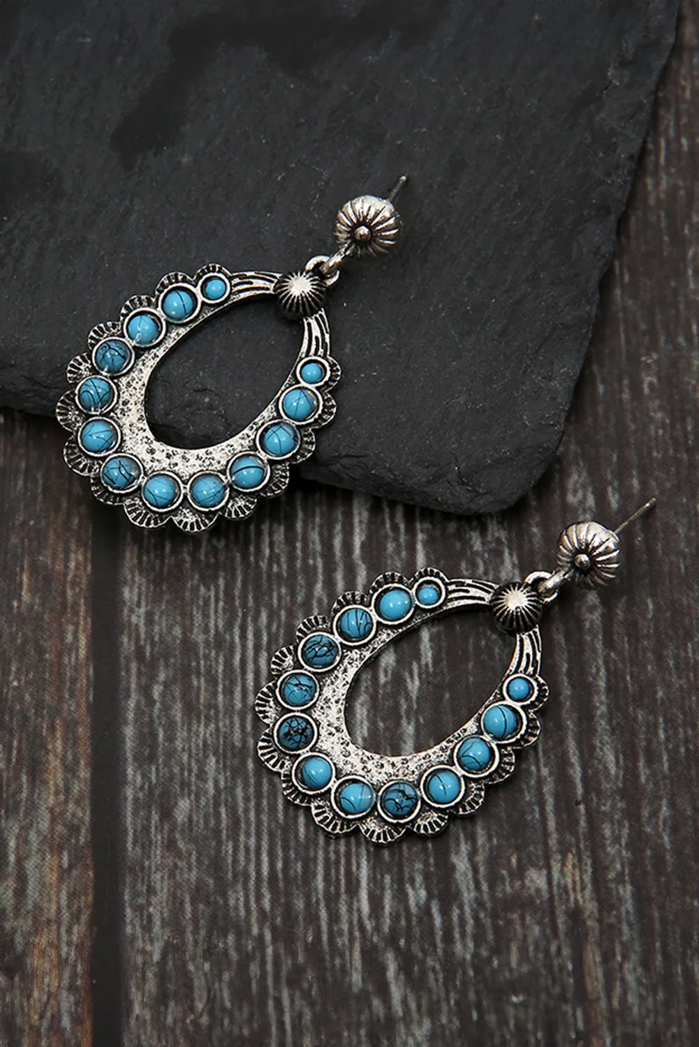 Silvery Western Turquoise Cut Out Stud Drop Earrings