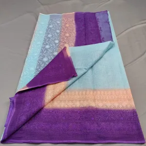 Sky Blue And Purple Cotton Kota Doria Saree