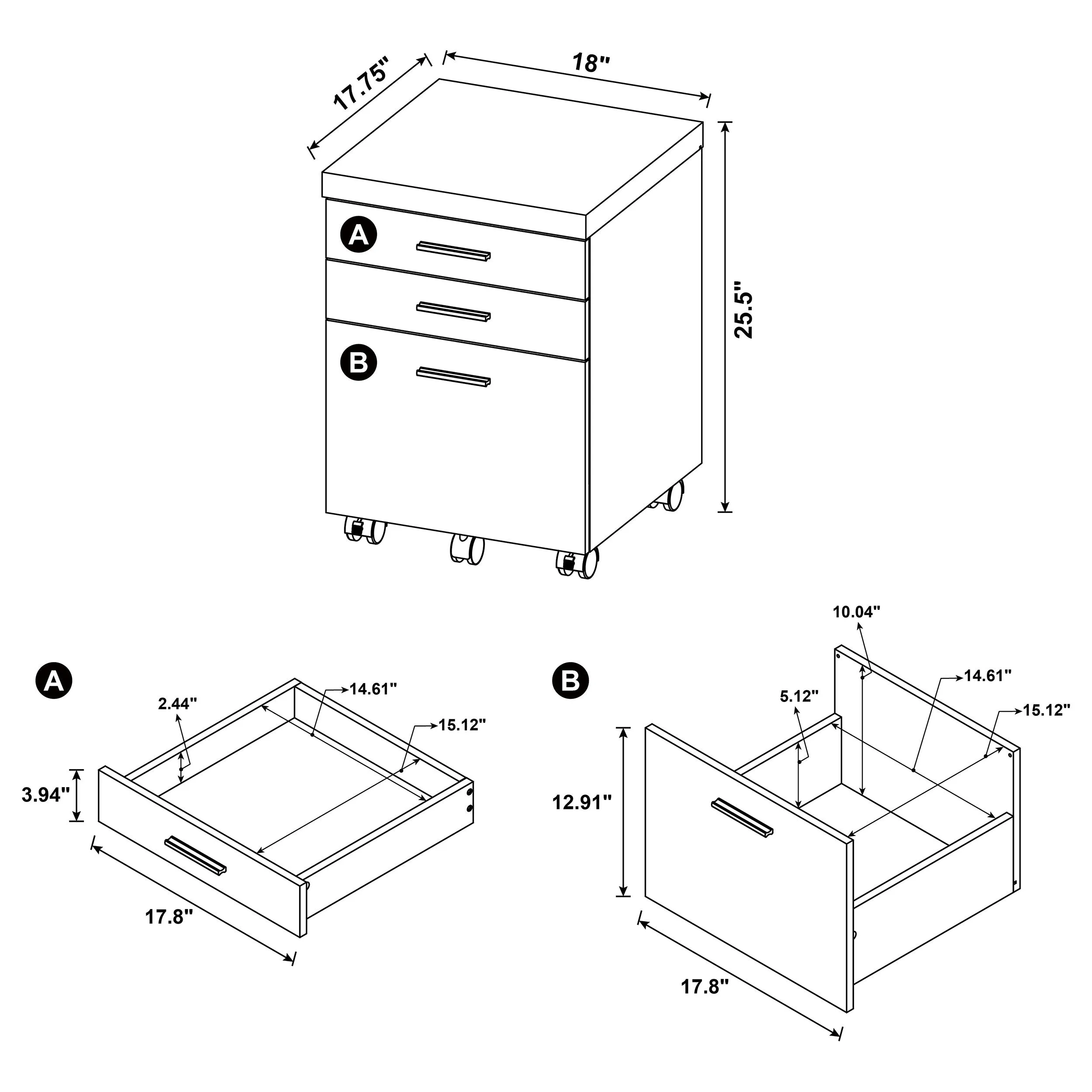 Skylar 3-drawer Home Office Mobile File Cabinet Cappuccino