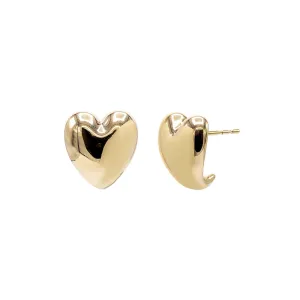 Solid Puffy Heart Curved Stud Earring 14K