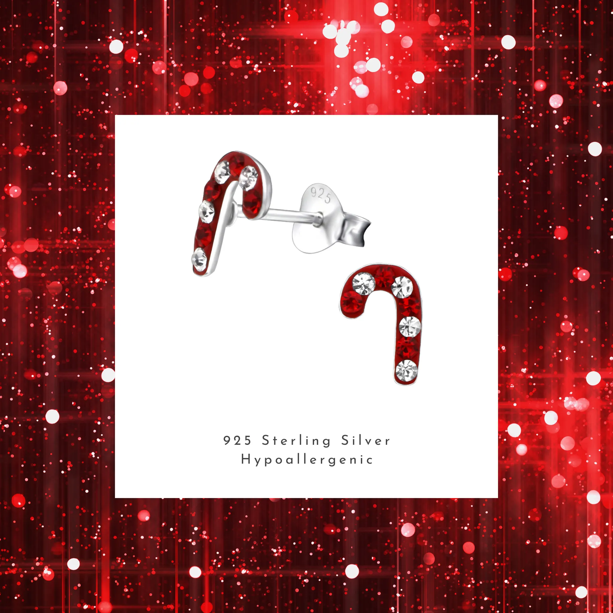Sparkle Candy Cane Stud Earrings
