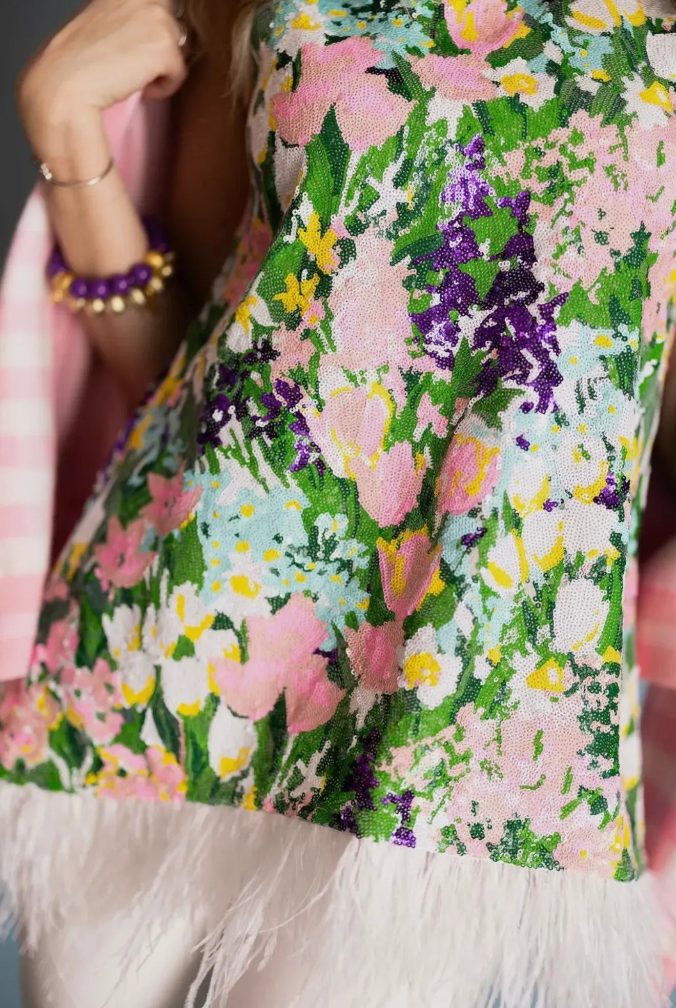 Sparkling Blossoms Tunic with Feathers