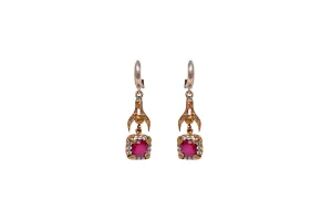 Square Ruby Red Stone Dangle Earrings