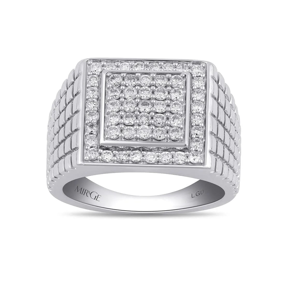 Square Top Fancy Men's Ring with 1.00ct of Laboratory Grown Diamonds in Sterling Silver and Platinum
