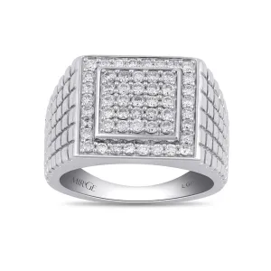 Square Top Fancy Men's Ring with 1.00ct of Laboratory Grown Diamonds in Sterling Silver and Platinum