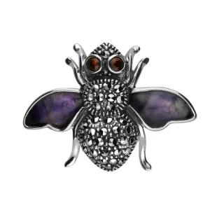 Sterling Silver Blue John Wings Marcasite Garnet Style & Fashion Bee Brooch