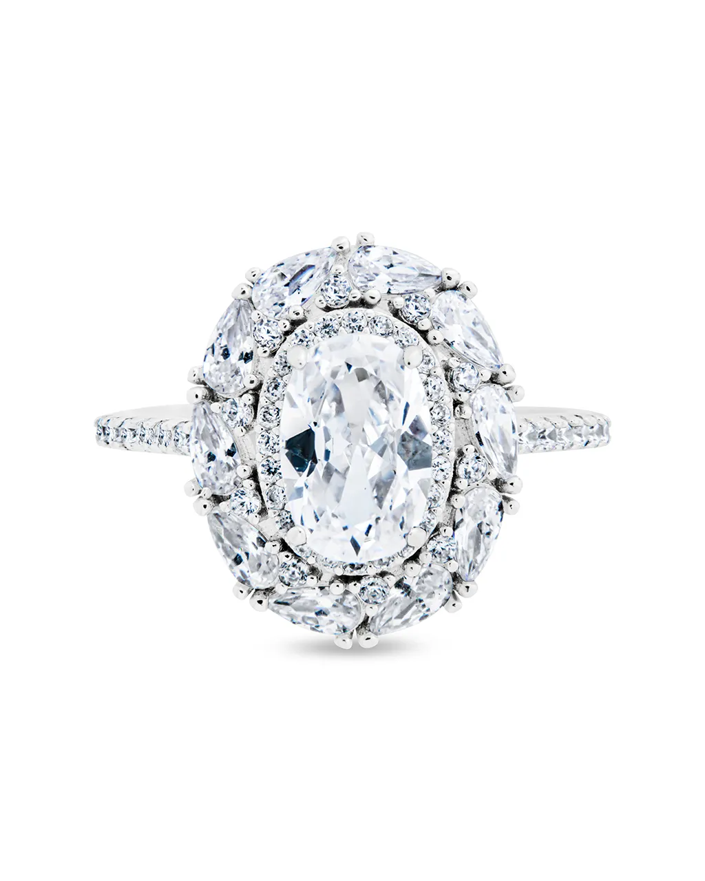 Sterling Silver Callie Oval CZ Border Ring