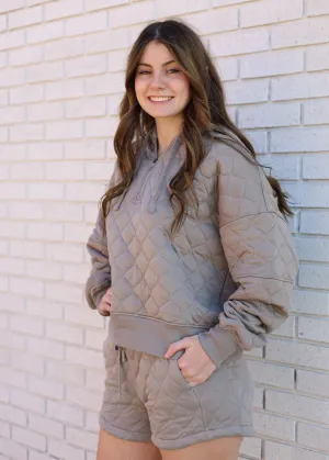 STONE TAUPE 2PC QUILTED SHORT SET
