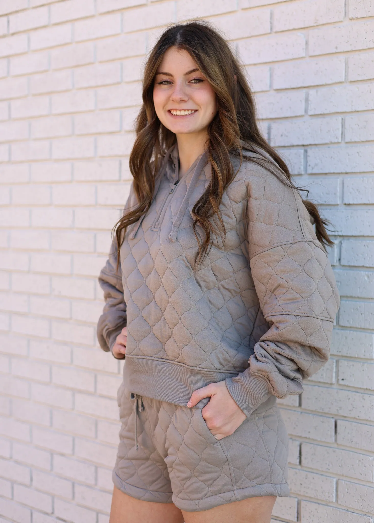STONE TAUPE 2PC QUILTED SHORT SET